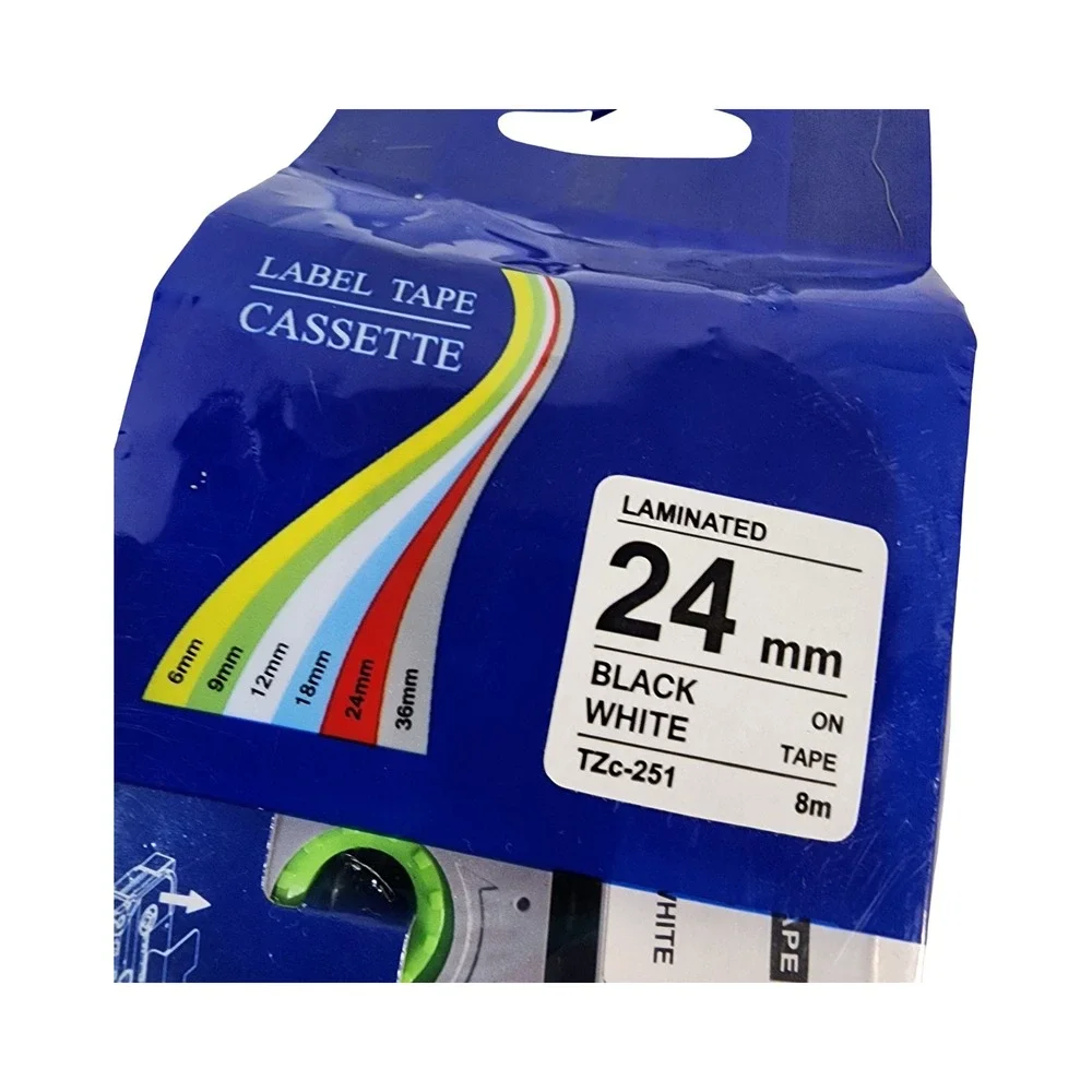 Laminated Label Tape Cassette 24mm‎ Black White TZc-251 8m for P-Touch 0.94 Inch